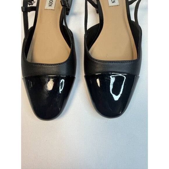 Steve Madden Belinda Flats Black Size 7 Cap Toe Leather Slingback Low Heel Shoes - Picture 4 of 11